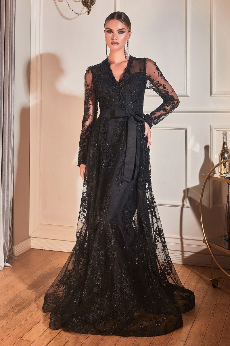 Long Sleeve Embellished Ball Gown-2